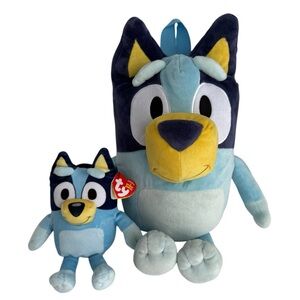 Bluey Gift Set 18" Plush Backpack + TY Mini Beanie Baby Stuffed Toy Set NWOT